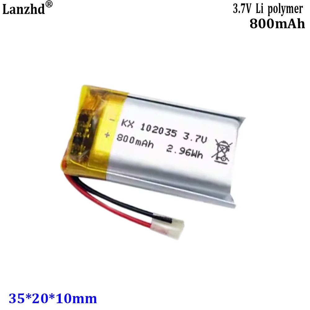 3.7V polymer lithium battery 102035 800mAh For Bluetooth beauty device point-reading pen dashcam batteries