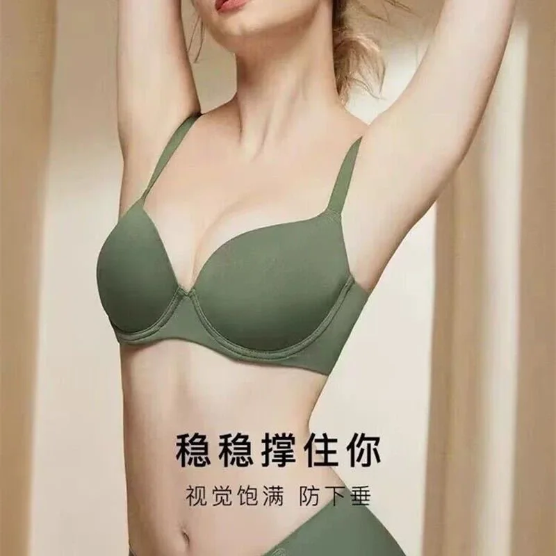 يرفع شياو تشينغ عبر الحدود الملابس الداخلية عديمة الندبات للنساء مع جزء علوي لامع جديد رفيع وجانبي يدفع كوب كامل للثدي الكبير إلى sh