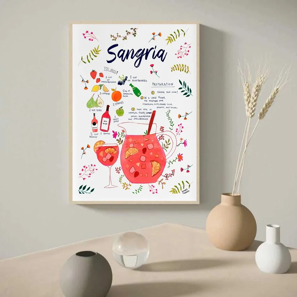 ملصقات كوكتات برول سبريتز برسوم كرتونية وطباعة ، وصفة سانجريا ميموسا ، لوحة قماشية ، نادي ، بار ، متجر ، صور لتزيين الجدران