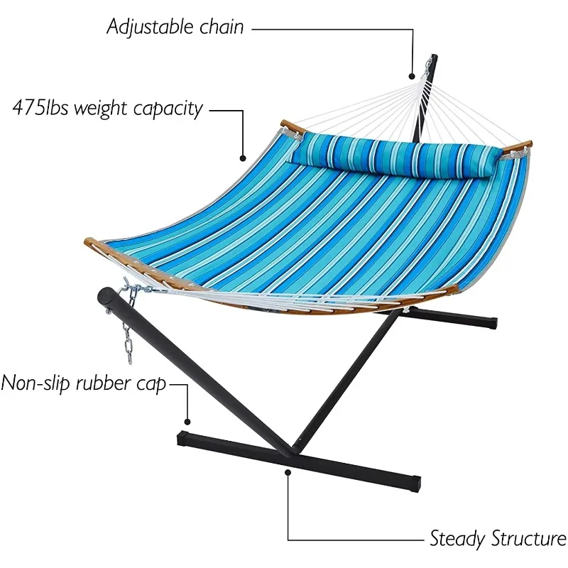 เปลญวนไม้ไผ่โค้งแบบถอดหมอนได้ สำหรับสนามหลังบ้าน ริมทะเล ระเบียง เปลญวนคู่ พกพาสะดวก สำหรับตั้งแคมป์กลางแจ้ง
