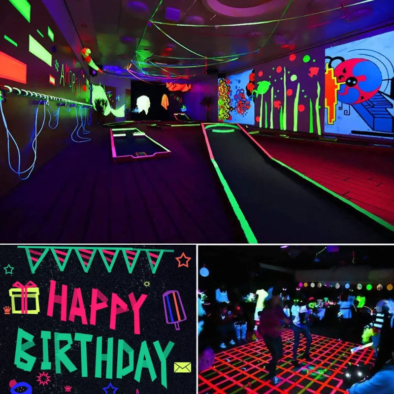 شريط لاصق، 6 ألوان قماش نيون، شريط متوهج بالأشعة فوق البنفسجية، 0.6 بوصة × 16.5 قدم × 6 لفات