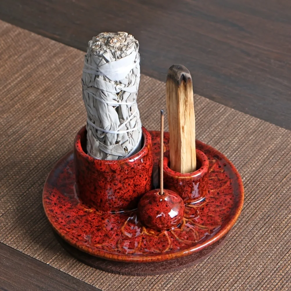 4-in-1 Ceramic Incense Holder Holy Wood Incenses Candle Holder Multi Functional Incense Burner Yoga Relaxing Incense Holder