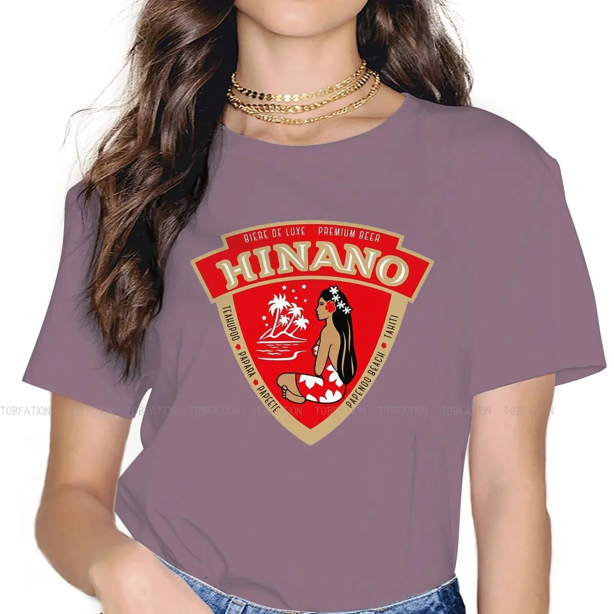 Bucket Fashion TShirts Hinano Tahiti Beach Leisurely Female Harajuku Tops T Shirt Round Neck