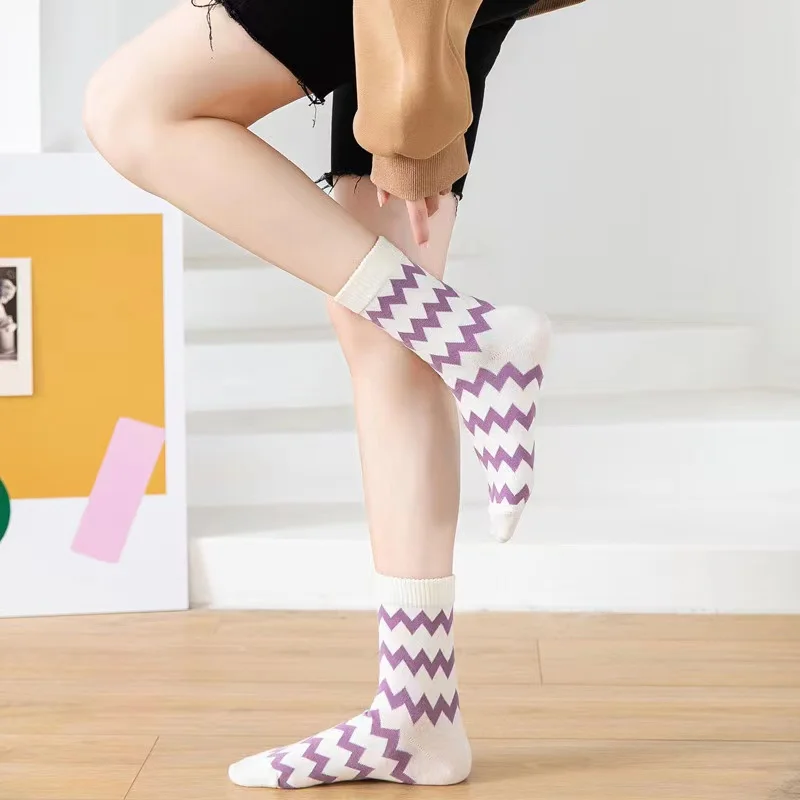 5Pairs/Lot Purple Design Japanese Girl's Sock For High School Students Cotton Comfortable Socks