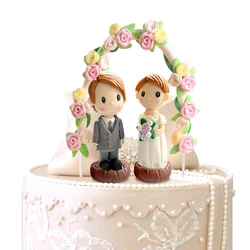 Wedding Decor Ornaments Bride and Groom Figure Rose Arches Valentine's Day Cake Decor Crafts Resin Dessert Topper Doll Lovers