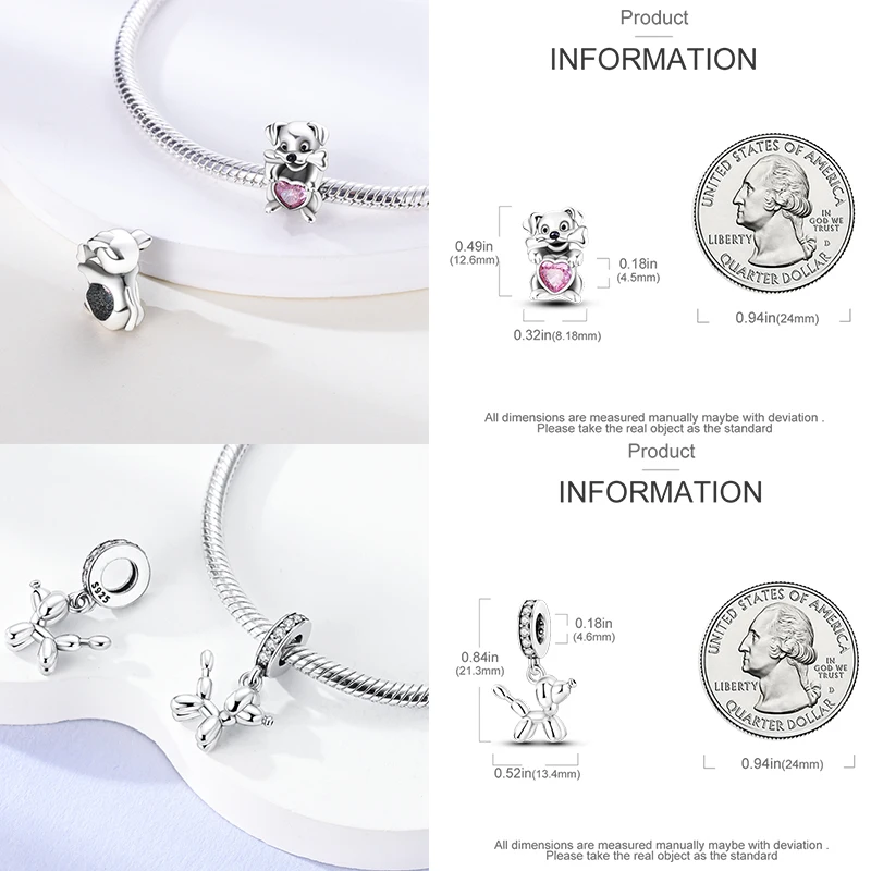 925 Sterling Silber Hund Katze Pfotenabdruck Charm Perlen Glücksbringer Katze Haustierliebhaber Herz DIY Armband Halskette Geschenk für Frauen Mädchen – Detail 2