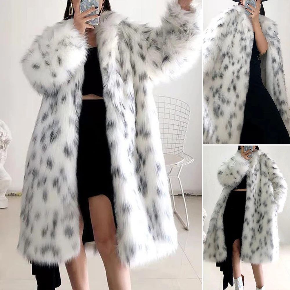 

Women's Autumn Spring Coats 2025 Polka Dot Pattern Plush Fabric Oversized Coat with Dramatic Faux Fur Collar Chic Look