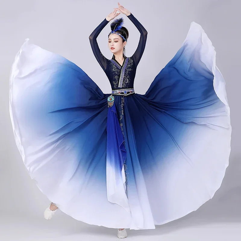 Mongolian Dance Costume Big Swing Skirt National Style Vintage Dress Tibetan Performance Clothing Professional Practice Clothes