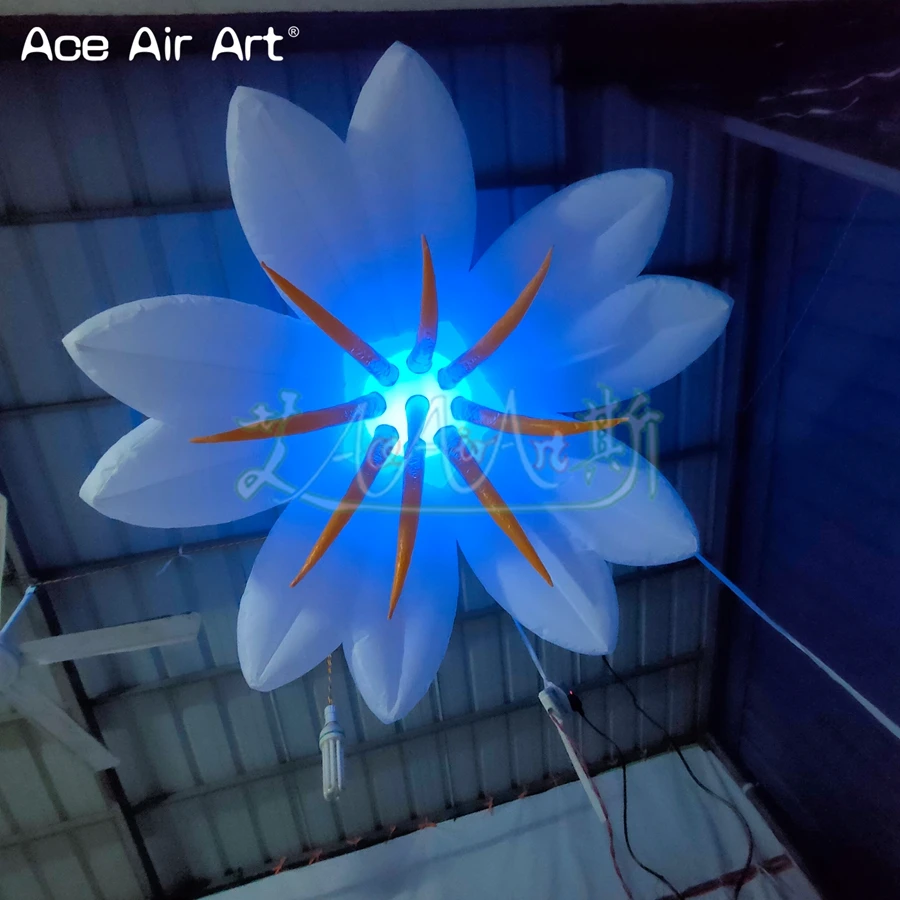 Wundervolle hängende aufblasbare Lilienblumendekoration, leuchtende LED-Blume mit Sockel und Rädern, tragbar für Party-Events