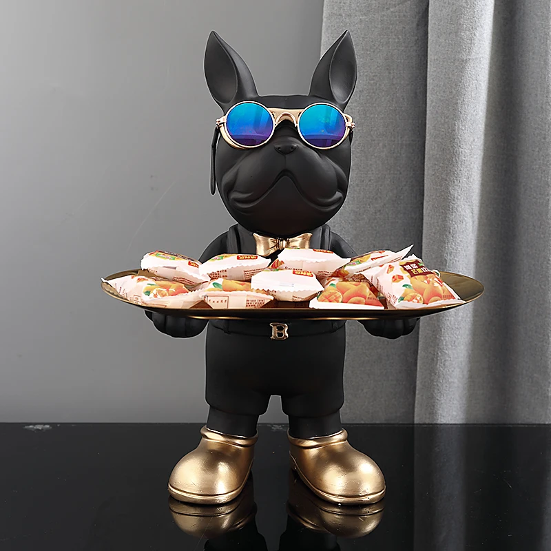 French Bulldog Decor Dog Sculpture Abstract Animal Figurines Gift Storage Entrance Key Snack Holder Statue Home Desktop Ornament