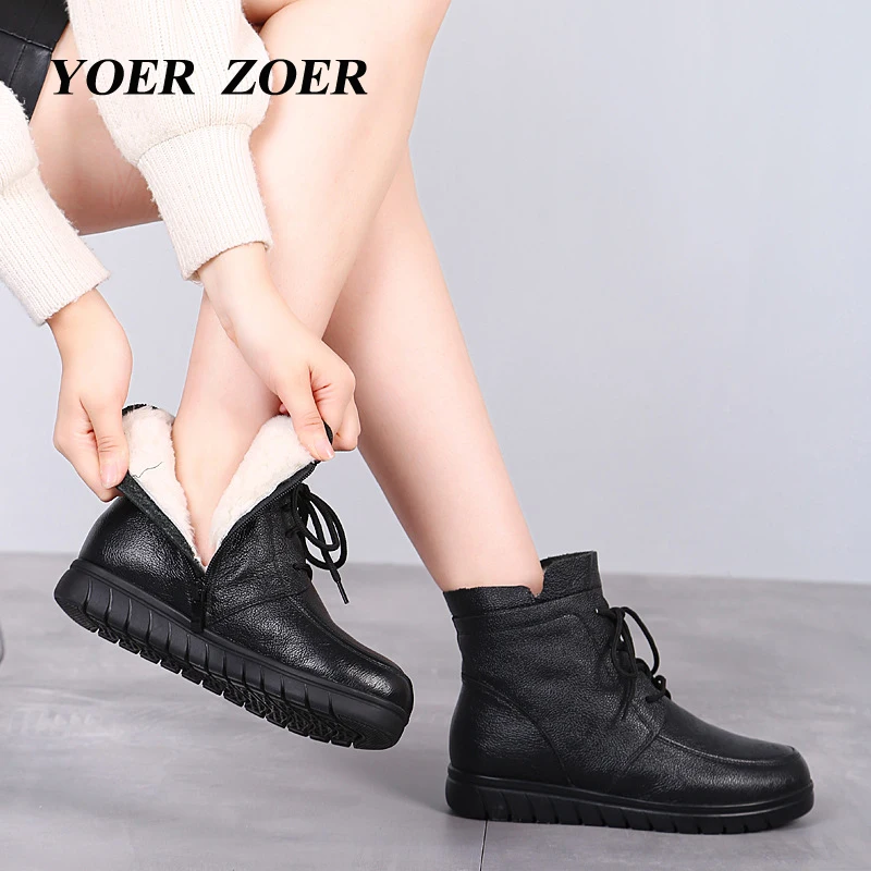 YOER ZOER Snow boots for women Genuine leather winter warm boots Thickened flat bottom wool cotton shoes Winter boots 2022 New