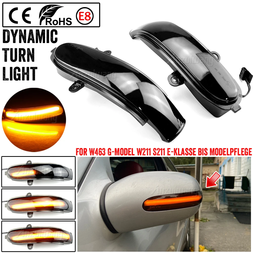 2x Smoked Lens Side Mirror Flashing Lamp LED Dynamic Turn Signal Light For Mercedes Benz E Class W211 S211 2002-07 G Class W463