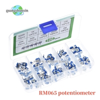 100PCS RM065 Carbon Film Horizontal Trimpot Potentiometer Assortment Kit 10 Values Variable Resistor 500R - 1M New