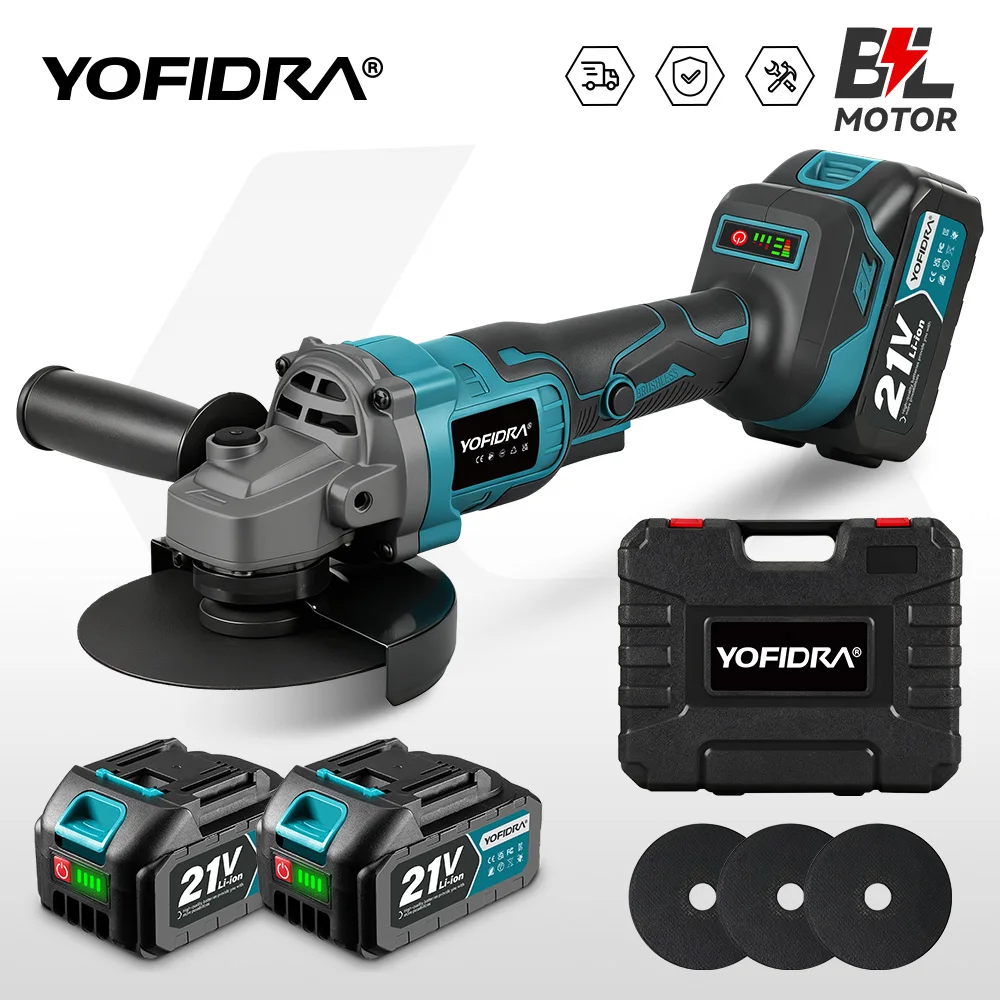 YOFIDRA 125 mm bürstenloser elektrischer Winkelschleifer 3 Geschwindigkeiten M14 Holzschleifen Polieren Schneidwerkzeug für Makita 21 V Batteriestift – Detail 3