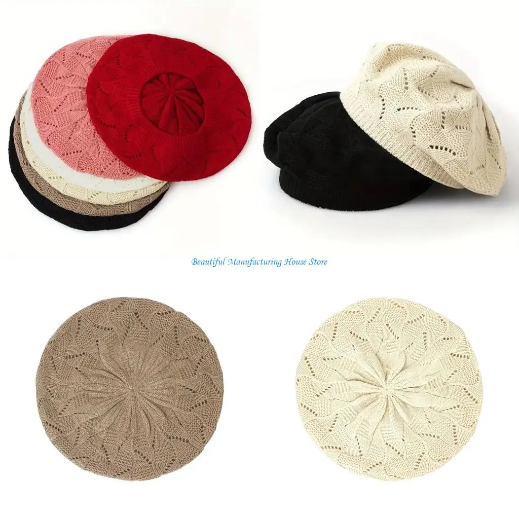 E56A Spring Autumn Painter Hat Women French Styles Knitted Headwear Octagonal Hat