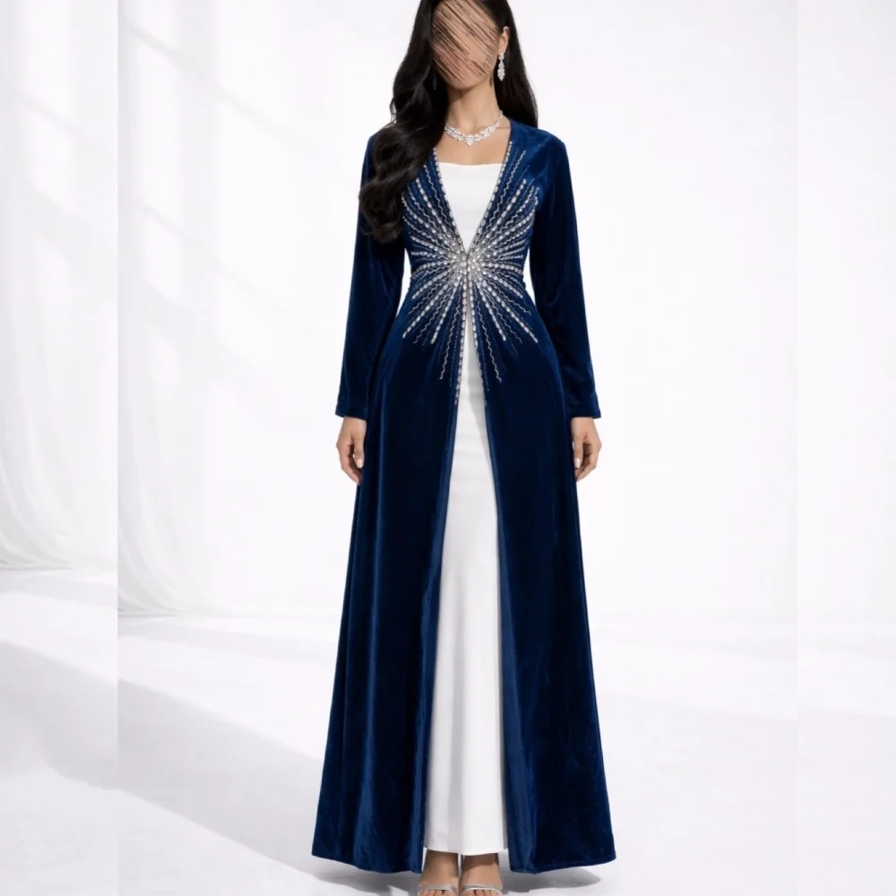 

Customized Rhinestone Formal Evening Dress Long Sleeves A-line Midi Dresses Bespoke Occasion Elegant Wedding Prom Party