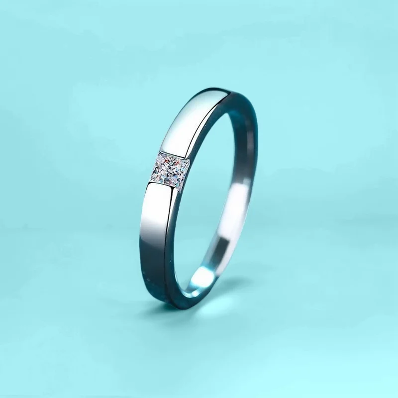 

GBA Certified 0.3ct Moissanite Princess Square Minimalist Row Ring S925 Silver Unisex Free Gift Box Daily dressing