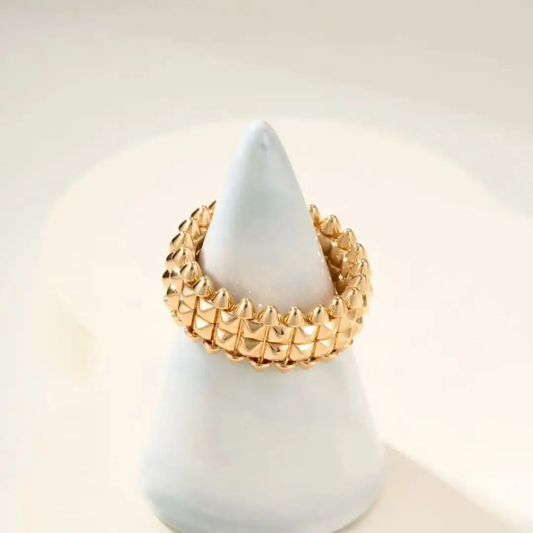 French style 925Style Riveted Bullet High QualityRings For Women Punk Gold Color Creative Ring Broad Surface Finger Jewelry Gift