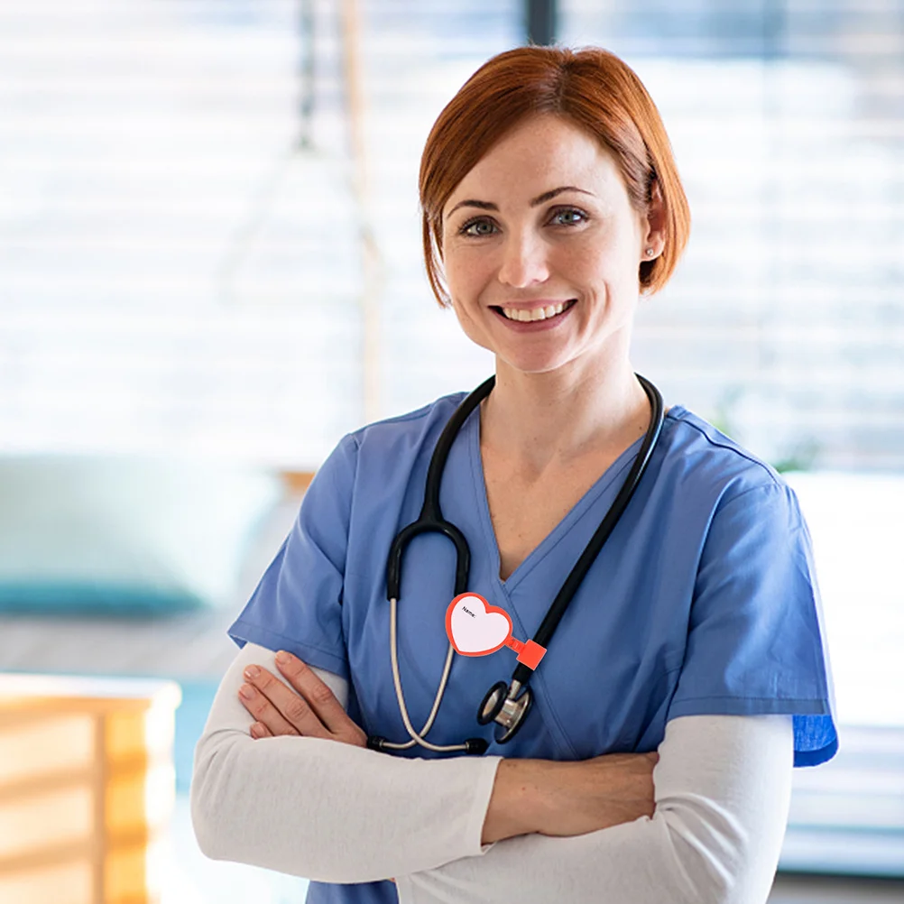 

10Pcs Creative Heart Shaped Stethoscope Name Tags Identification Plates Double Sided Practical Durable Tube Holders