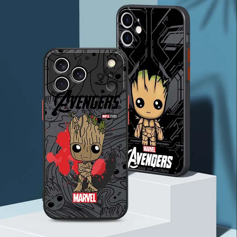 

Marvel Spiderman Groot Cool For Apple iPhone 17 Air 16 15 14 13 12 11 XS X Pro Max Plus Frosted Translucent Phone Case