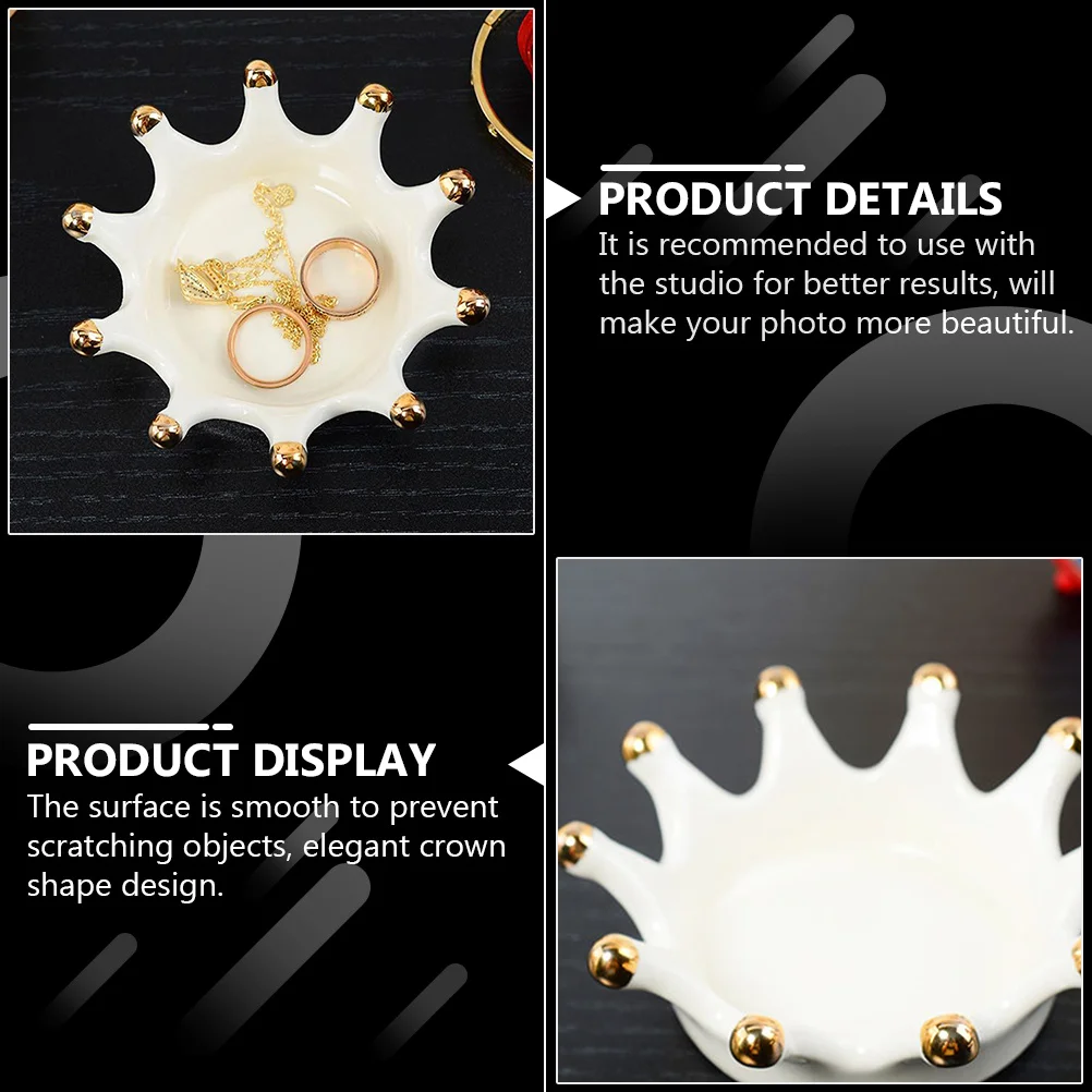 

1 шт., керамический лоток для хранения ювелирных изделий в форме короны, белый фарфор, элегантное кольцо, ожерелье, серьги, реквизит для фотосессии, лоток в форме короны