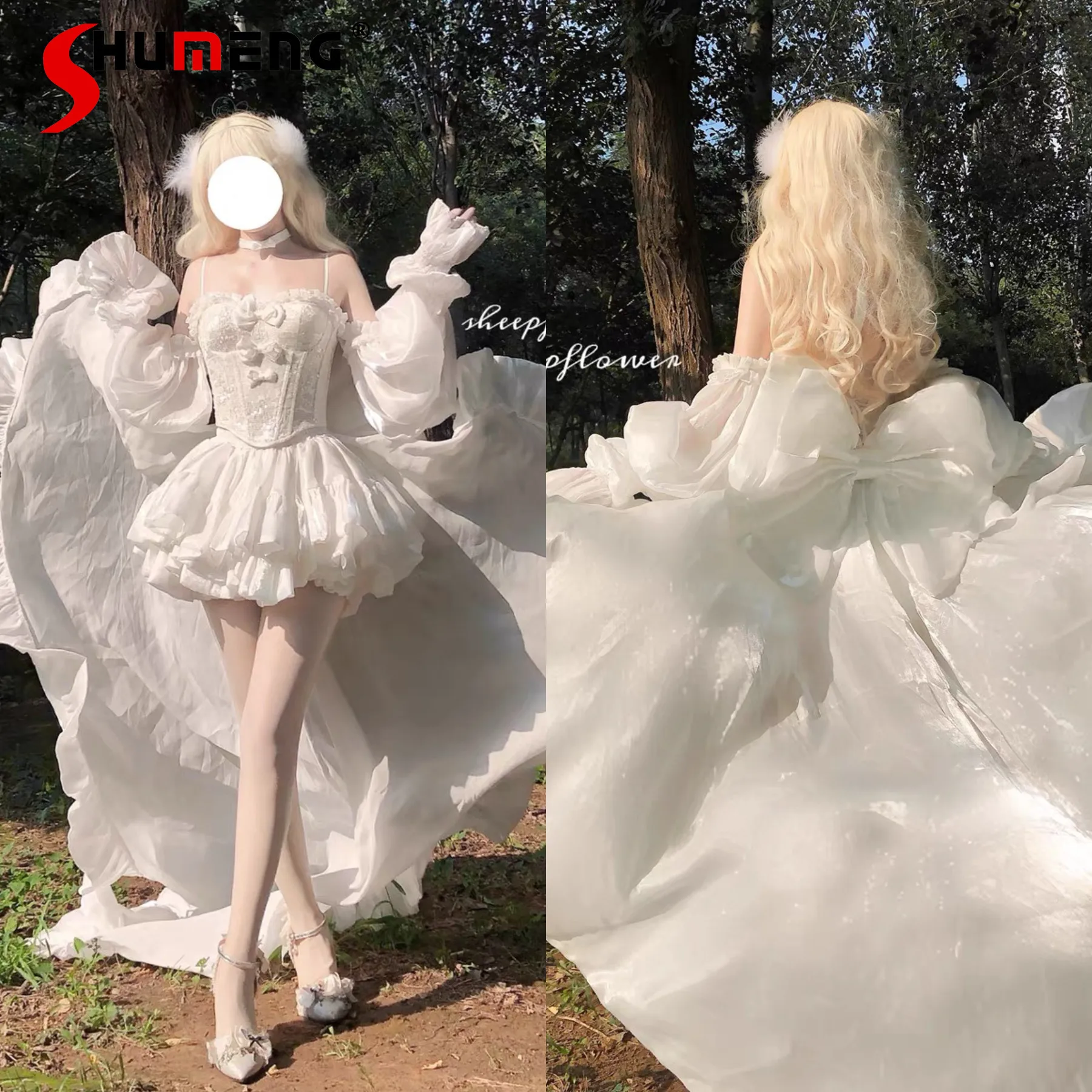 

High-End White Princess Lolita Dress Girls Slim-Fit Tube Top Mini Skirt 2-Piece Set Lady White Wedding Dress Ball Gown Women