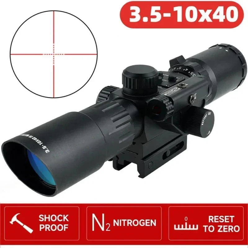 Tactical Hunting Optic Riflescopes, Red Light Reflex, Iluminado Cross-Hair Retículo Sight Tiro, 3.5-10-40IR Vistas Âmbito