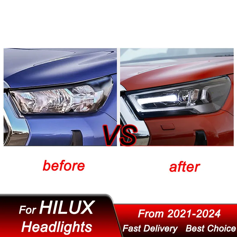 Car Led Headlights For Toyota HILUX REVO 2021-2024 to high style full LED Upgrade High Configure Projector Lens Accessories Kit