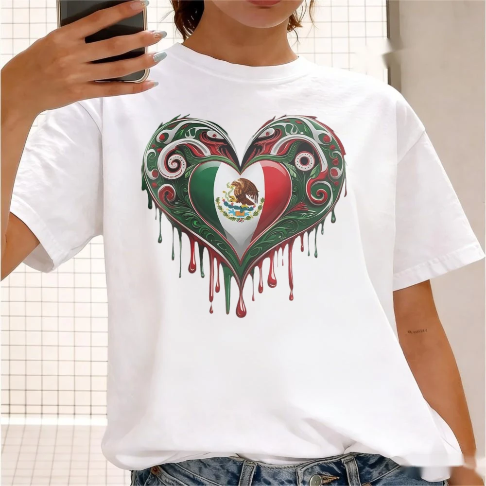 Mexico Cinco De Mayo Shirt Mexican Independence Day Tshirt Mexican Fiesta Tee Mexico Pride Heart T-shirt Women Fashion Tops