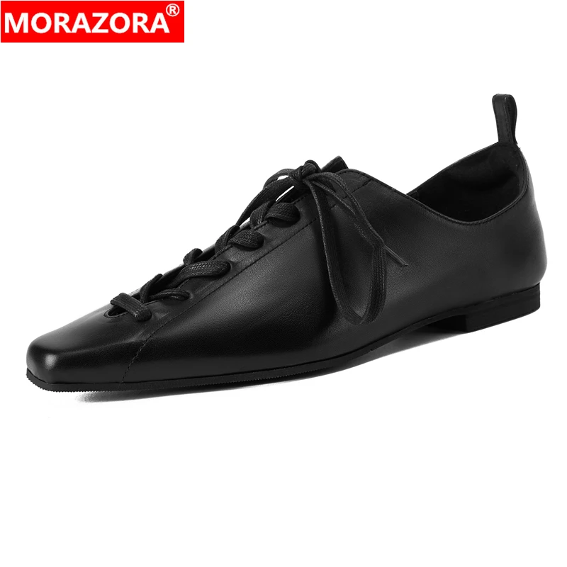 

MORAZORA обувь из натуральной кожи, женские однотонные туфли на плоской подошве, черные весенне-летние туфли на плоской подошве, женские офисные модельные туфли