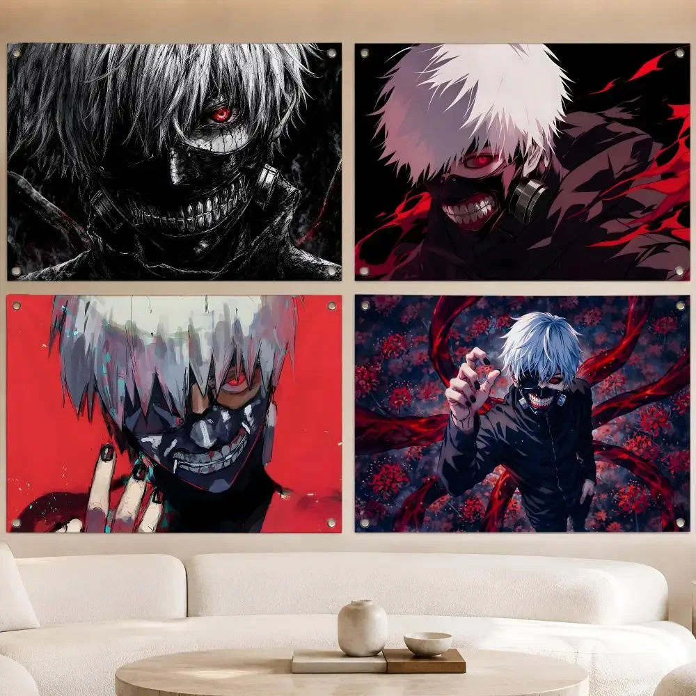 Dark Anime T-Tokyo Ghoul Flags Fan Banner Tapestry Wall Hanging Garage BarDorm Camp Party Outdoor Home Decor Gift
