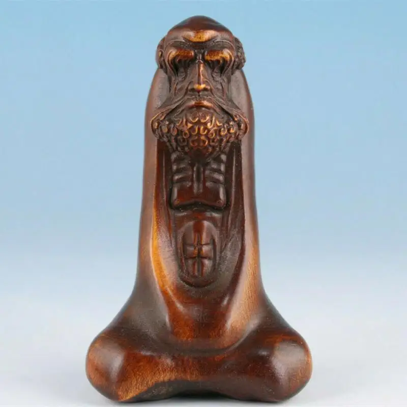 Collectable Chinese Boxwood Handmade Buddha Arhat Statue Netsuke Gift