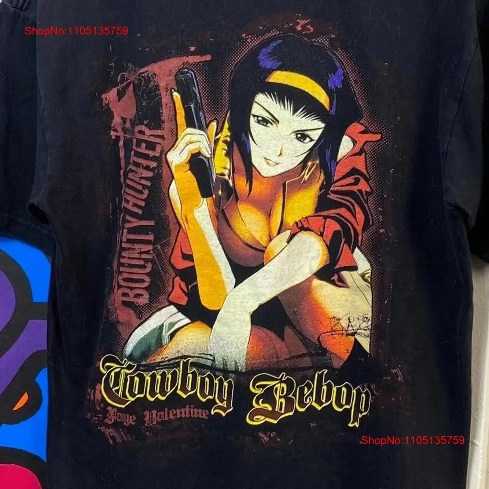 Cowboy Bebop Faye Valentine Camiseta negra de manga corta Reimpresión KH15717 vintage Lavado Versátil Transpirable Elegante Cómodo