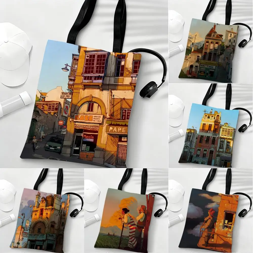 

nature illustration A-Alariko Storage Bags Lightweight Eco Friendly Fashionable Multi Purpose Large Capacity Canvas Shoulder Tot