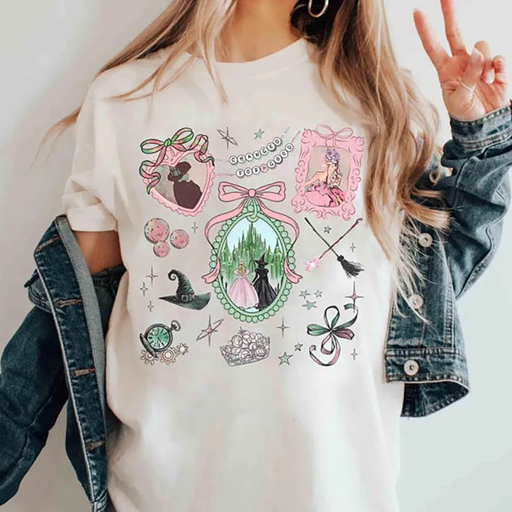 Coquette Bow Wicked Movie Inspired Pink Green Shirt Changed for Good T-Shirt Wizard of Oz Tees Aesthetic Y2k 90s Tops Fans Gift