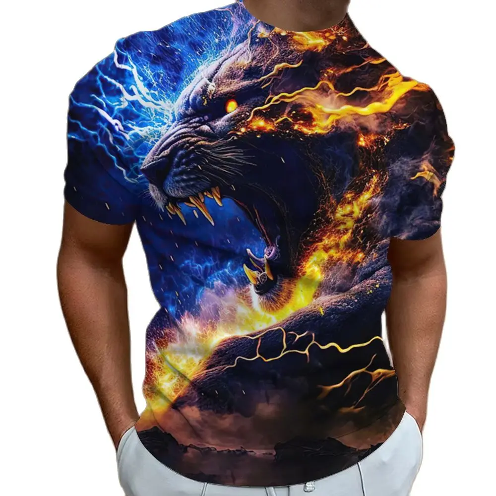 Camisetas de manga corta con estampado de leopardo en 3D para hombre, ropa holgada de gran tamaño con personalidad, a la moda