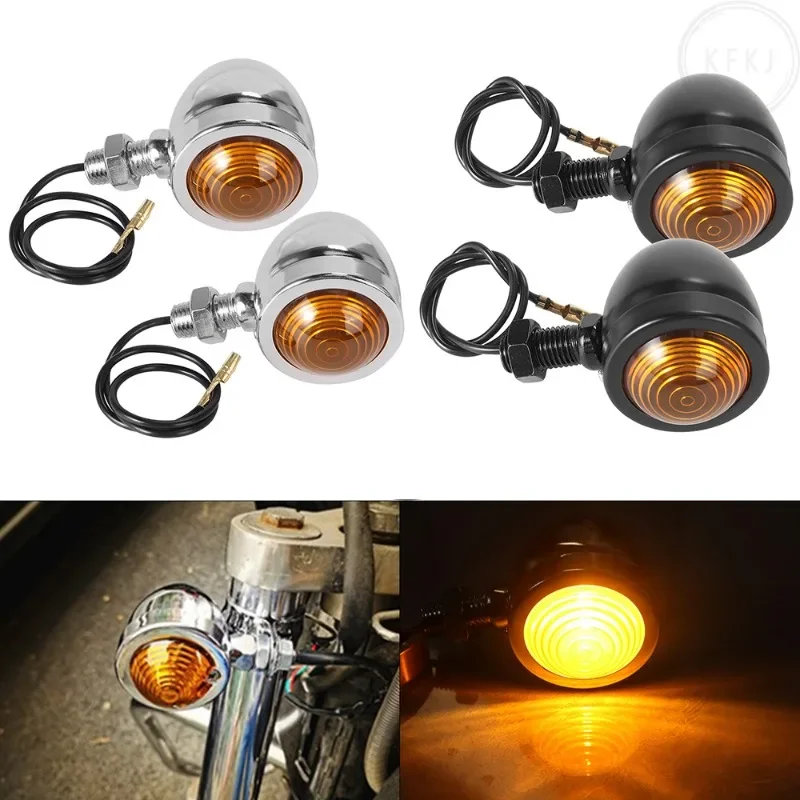 

1 Pair for Harley Yamaha Honda Choppers Bobber Mini Bullet Motorcycle Turn Signals Chrome/ Black Indicator Light Universal