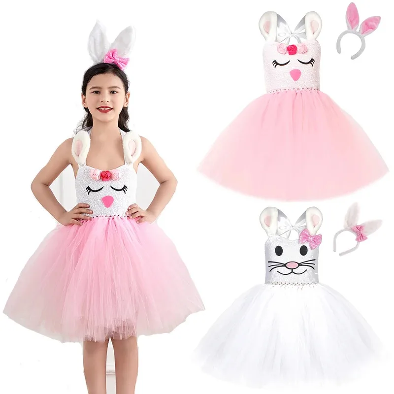 아기 소녀 부활절 사랑스러운 토끼 투투 드레스 어린이를위한 토끼 코스프레 의상 유아 생일 파티 Tulle 복장 휴일 옷