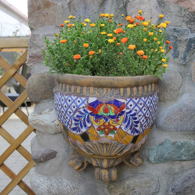 Garden features mosaic painted ceramic wall hanging flower pots, practical home balcony wall decoration wall decoration