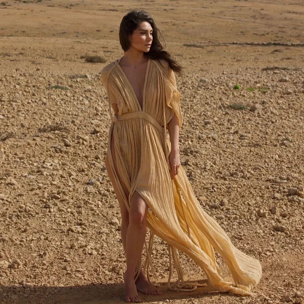 2024年セクシーVネックサマードレスビーチカバーアップボヘミアンエレガントパーティーローブ女性ビキニカバーアップバックレスクラブパーティードレス