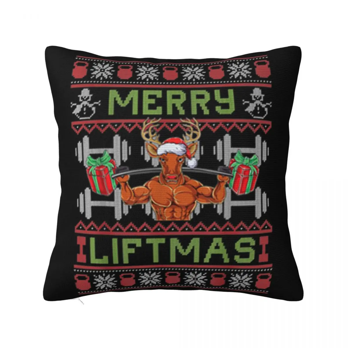 Premium Merry Liftmas 8211 Fitness Reindeer Santa Christmas Bodybuilder Pillow Case