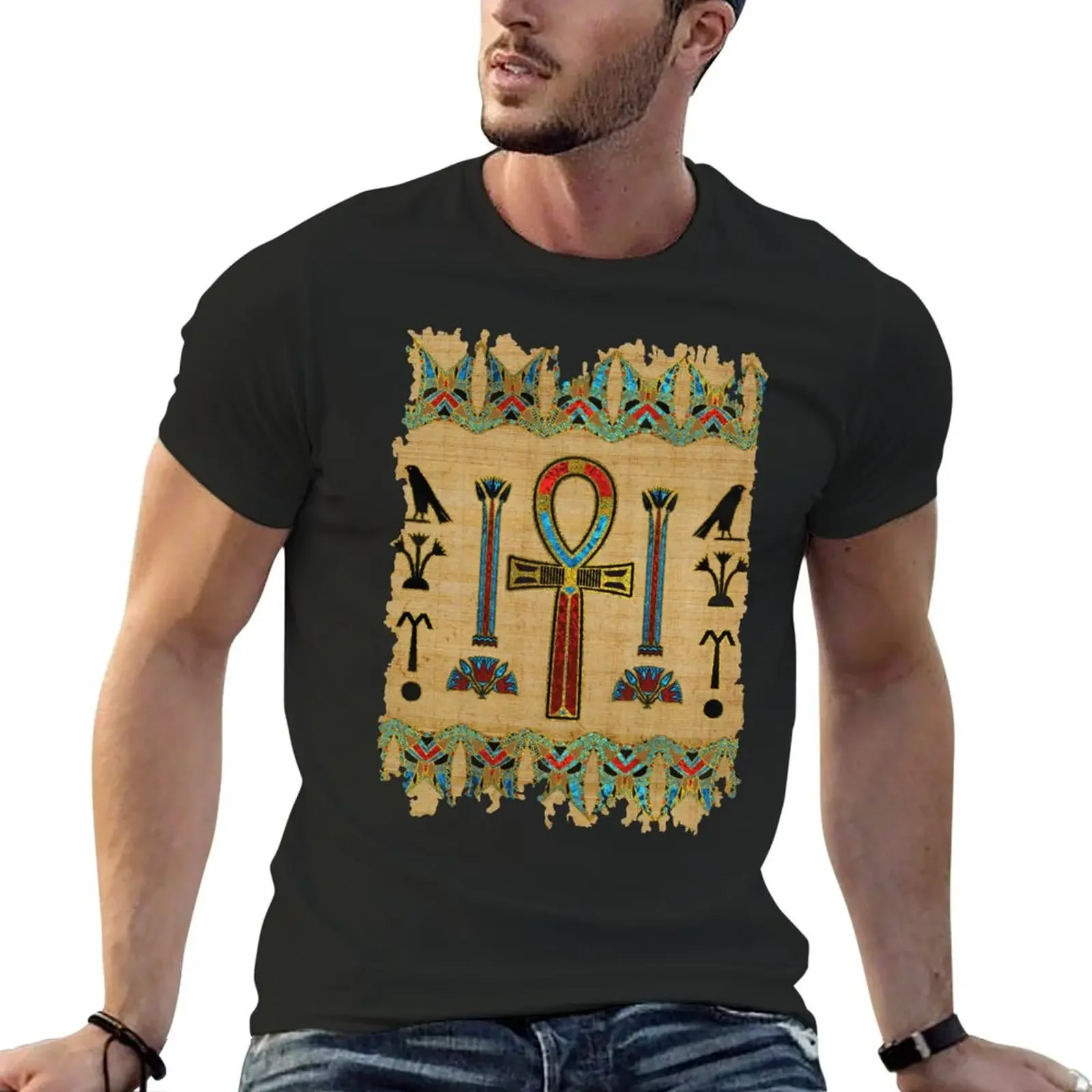 Egyptian Cross - Ankh Ornament on papyrus T-Shirt basketball graphic tees summer clothes vintage clothes mens t shirt