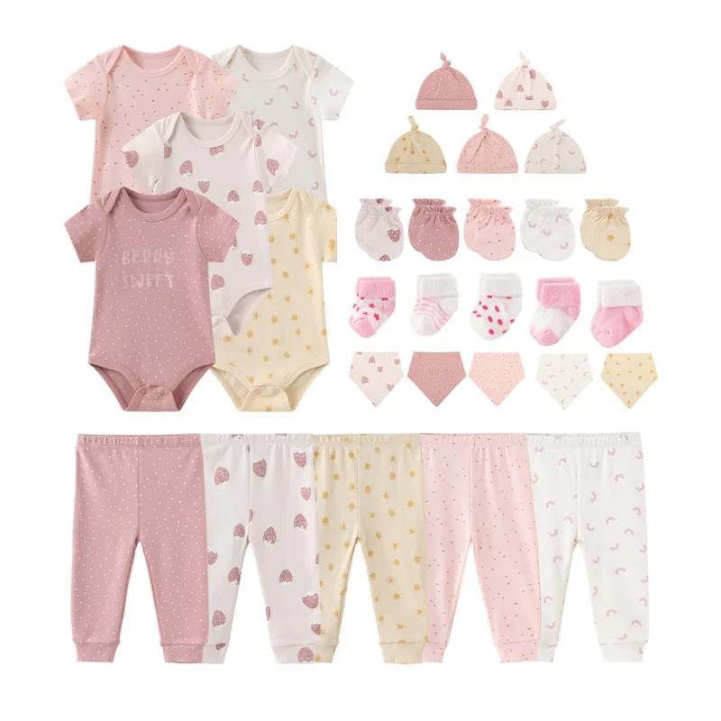 30PCS Newborn Baby Gift Set Short Sleeve 100%Cotton Jumpsuits+Trousers+Hats+Bibs+Gloves+Socks Baby Girl Boy Clothes Sets