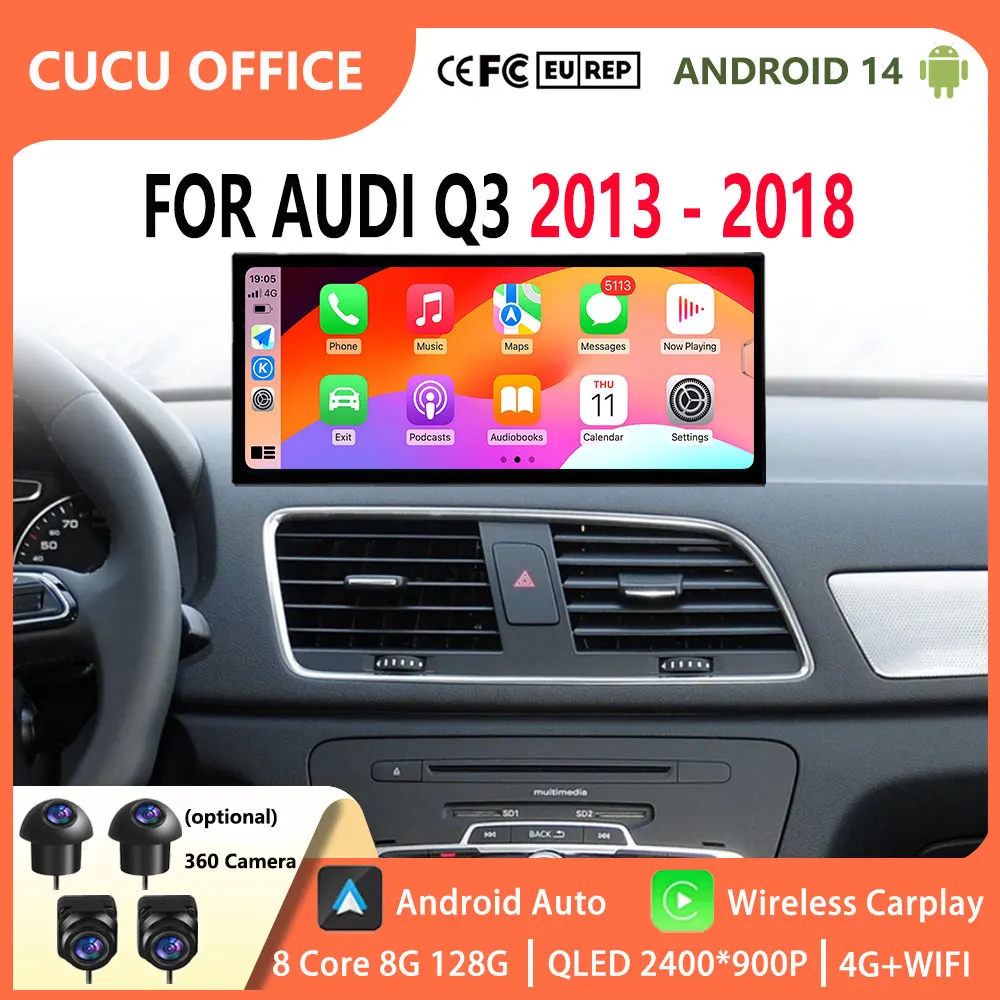 

Wireless Carplay 4G Android 14 for Audi Q3 2013 - 2018 GPS Navigation Car Video Multimedia Player WiFi BT DSP Stereo Auto Tools