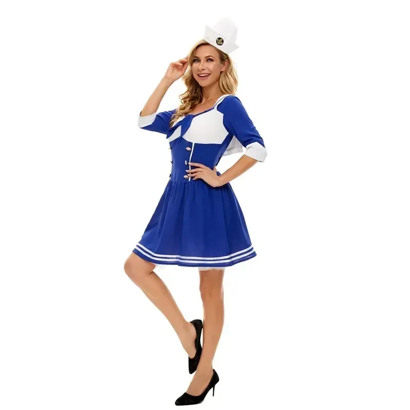 Vestido Sexy azul marino náutico para discoteca, disfraz de Cosplay de colegiala japonesa para fiesta de Halloween