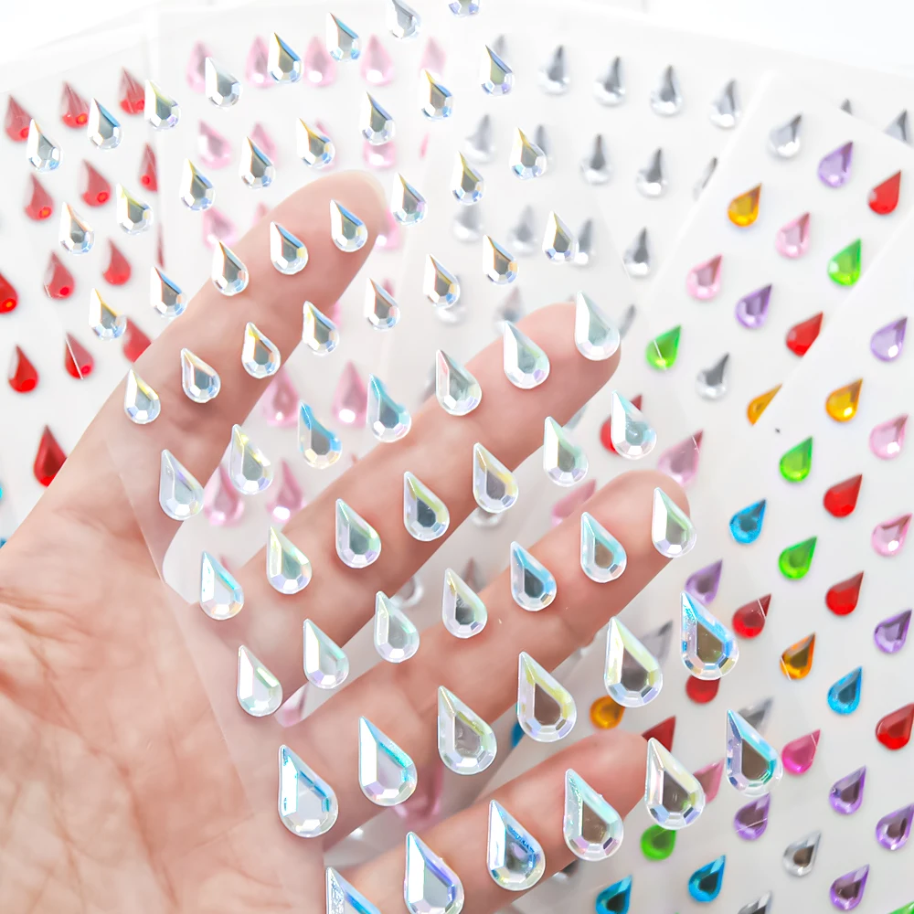 Hisenlee Wholesale Water Drop Shape Self Adhesive Rhinestones Stickers 3D Acrylic Jewel Stickers For Festival Face Nail Crafts