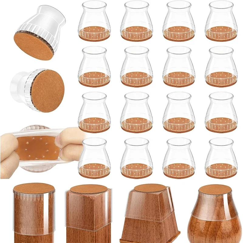 24PCS Silicone Chair Leg Protectors with Felt Scratch-resistant Smooth Sliding Noise Reduce Furniture Leg Pads for Home Office