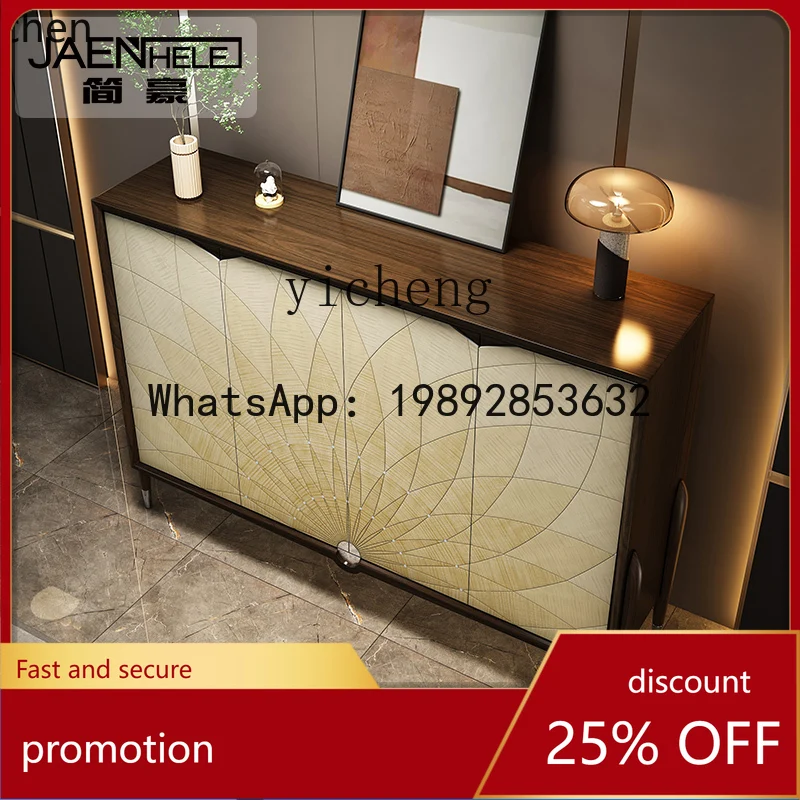 HT shoe cabinet entrance integrated light luxury villa large flat door living room black walnut modern cabinet