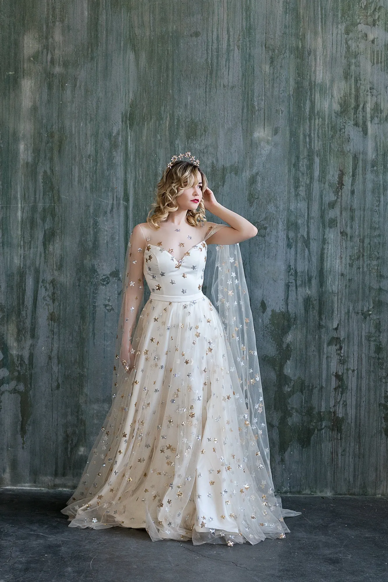 Eleganti abiti da sposa a-line 2022 con stelle di paillettes argento e oro Illusion abiti da ballo da sposa da ballo da sera formale Vestidos