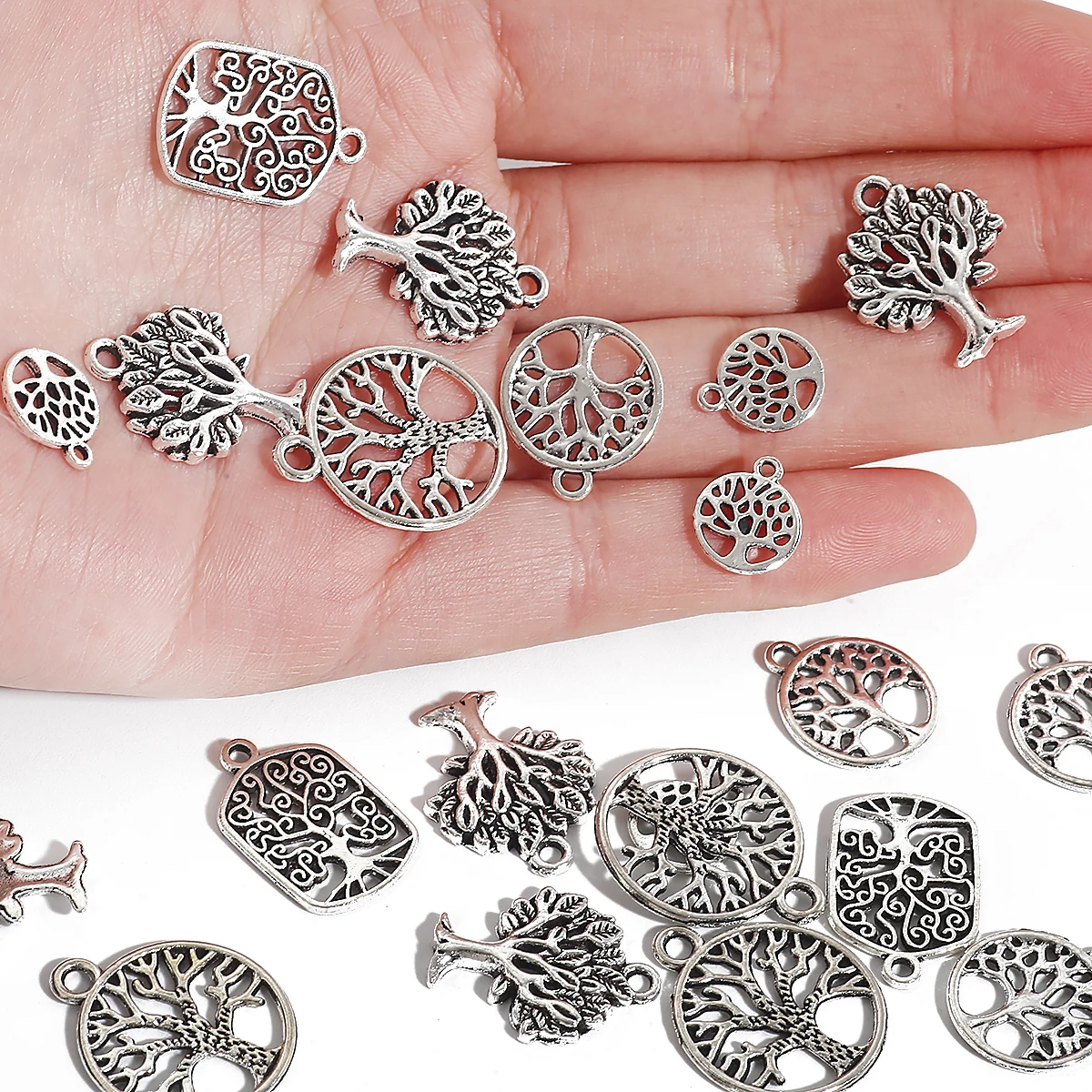 Conectores y abalorios de plata antigua chapada, con diseño de ramas y hojas huecas, para la fabricación de pendientes, pulseras, collares y colgantes DIY.